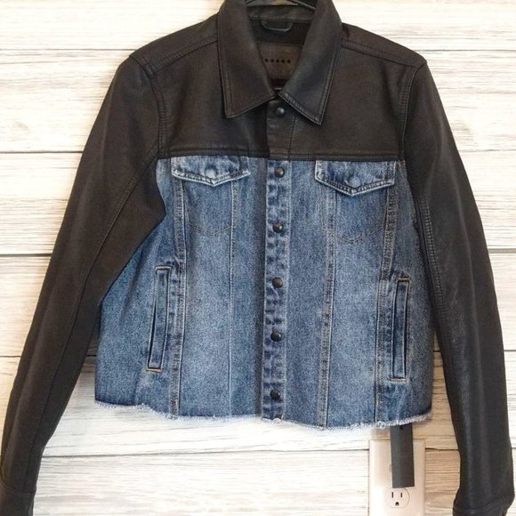 Blank NYC Arachnophobia Vegan Leather & Denim Combo Jacket new w tags - Picture 5 of 7